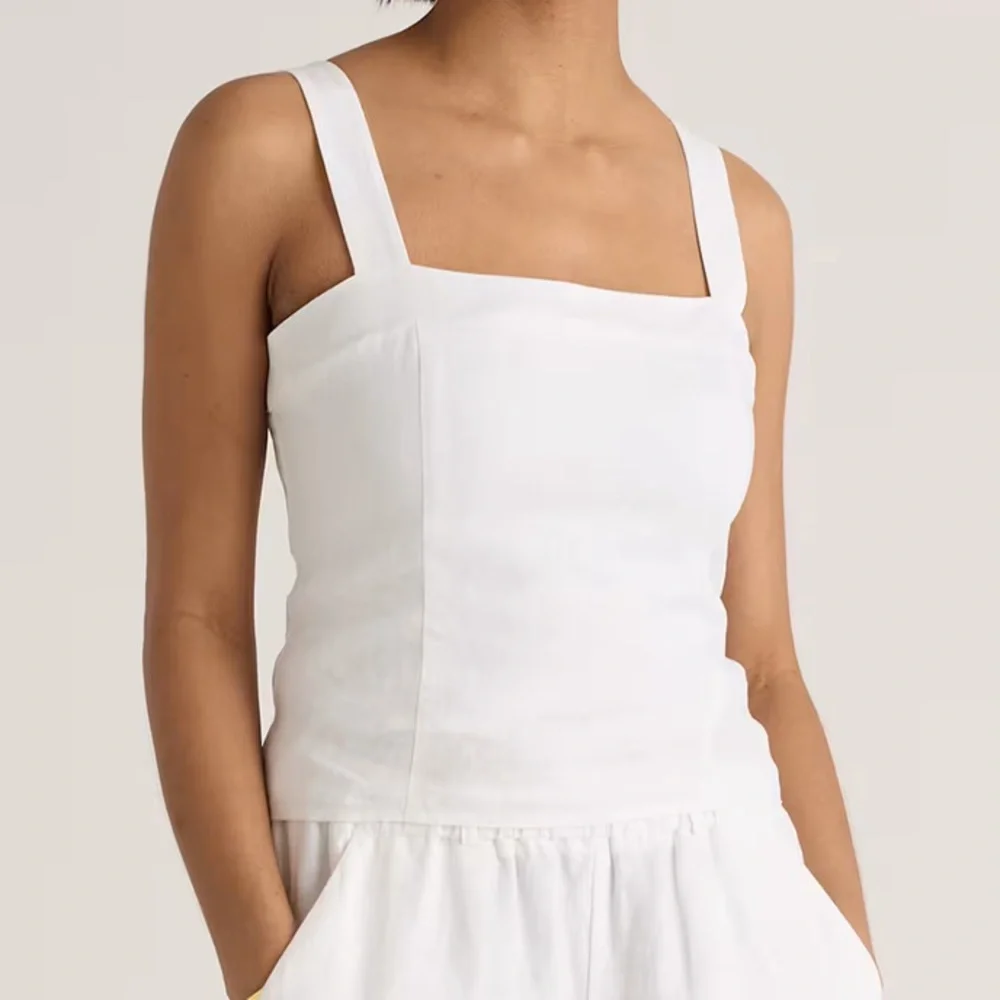QUINCE 100% EUROPEAN LINEN FITTED TANK WHITE - M - Picture 1 of 6
